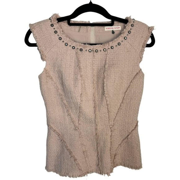 Rebecca Taylor blush pink Tweed blouse top peplum with studs size 2 - Picture 1 of 15